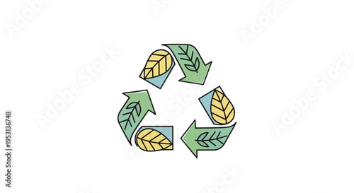 Green recycling symbol with leaves.