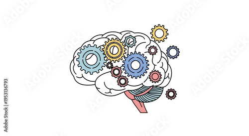 Brain with colorful gear mechanisms inside.