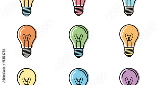 Colorful light bulb icons illustration.