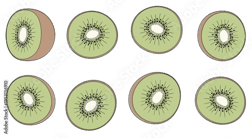 Sliced kiwi fruit on white background.