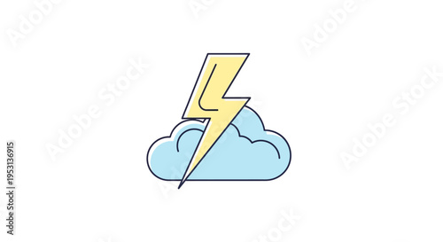 Lightning Bolt Striking Cloud Icon.