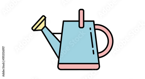 Colorful cartoon watering can illustration.