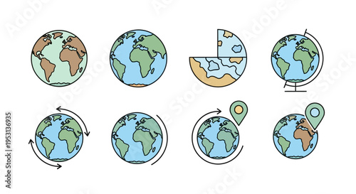 Globe Earth Map Icons Set.