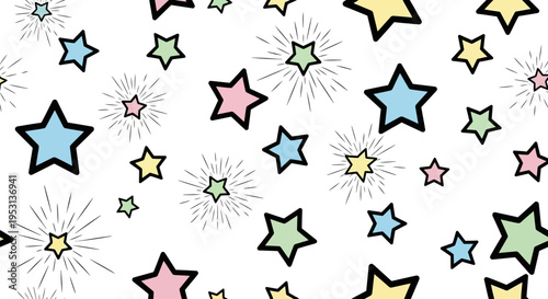 Colorful stars with black outlines.