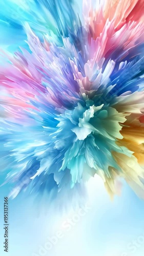 Vibrant 3D color explosion animation. Abstract blooming flower or paint splash motion graphic. Dynamic and creative seamless loop background. Digital art, event visuals