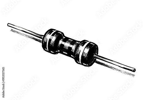 Single electronic resistor component with color bands and leads, isolated on white background