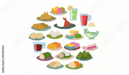 Indonesian Ramadan iftar meal and drink collection vector traditional food isolated on white