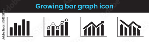 Growing Bar Graph Icon Set Black Financial Growth Chart Symbols on White Background