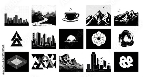 Black and white city icons.