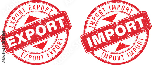 Red grunge rubber stamp icons for export and import logistics business and international trade services