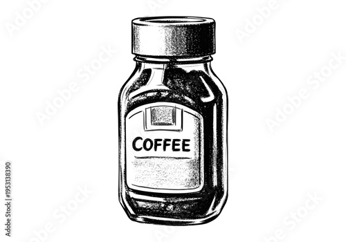 Vintage illustration of a glass jar filled with instant coffee granules, perfect for retro themes