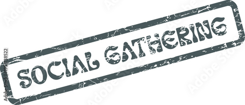 Distressed Social Gathering Rubber Stamp Icon for Community Meetups and Public Occasions