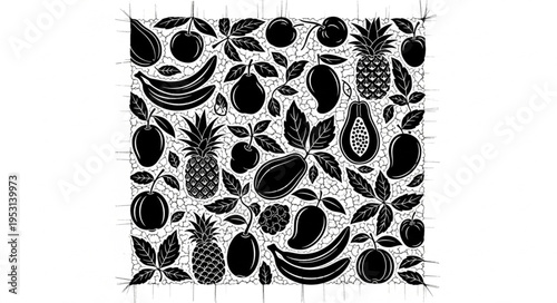 Black and white fruit pattern.