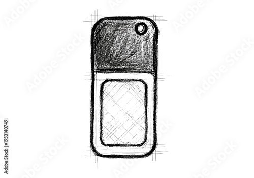 Hand-drawn sketch of a USB flash drive with a cap and textured body