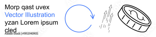 Finance, circular economy, profit growth, economic concepts, business analysis, investment strategies. A coin with arrows and a circular symbol. Finance and circular economy conceptual theme
