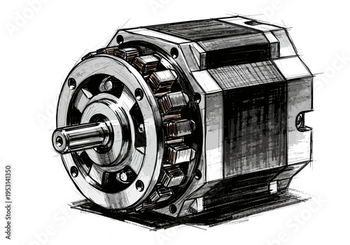 Detailed illustration of an electric motor showcasing its inner mechanics