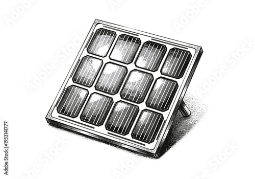 Detailed illustration of a solar panel with multiple photovoltaic cells on a white background