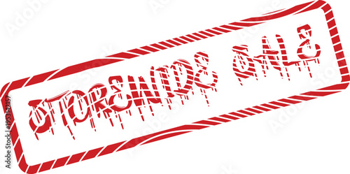 Important closing sale announcement displayed on a distressed red rubber stamp