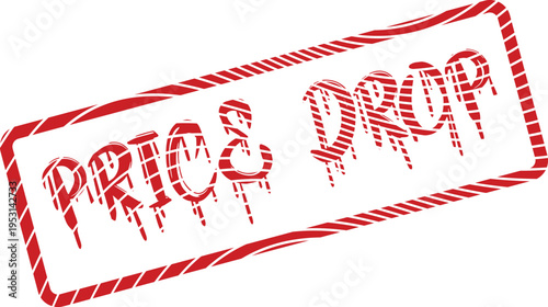Vibrant red price and drop grunge rubber stamp for special commercial sales offers