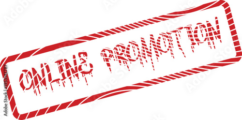 Dynamic red rubber stamp announcing online promotion for marketing campaigns and digital advertising initiatives