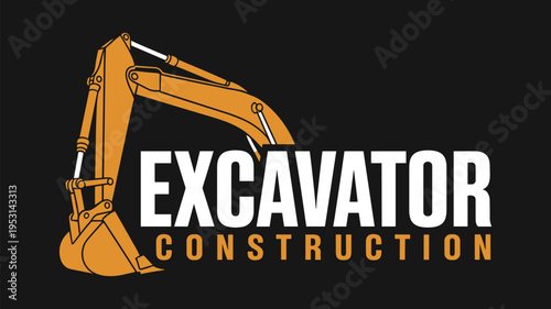 Yellow Excavator Construction Logo Design with Industrial Digger Machine Silhouette on Black Background Vector Illustration