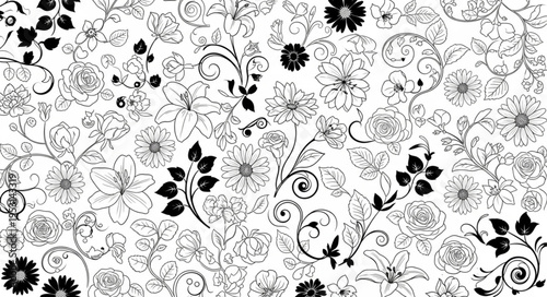 Black flowers on white background.