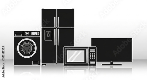 Black household appliances set.