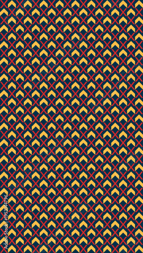 Geometric Pattern with Yellow Arrows and Red Lines