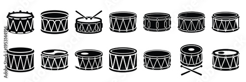 drum silhouette vector icon set collection and isolated on transparent background.