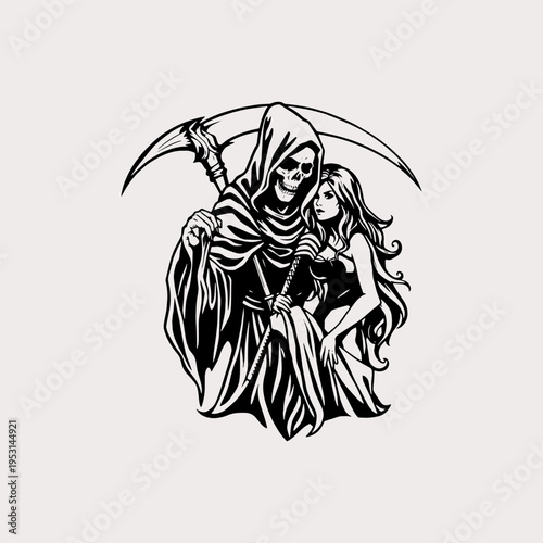 Grim Reaper and Beautiful Woman Macabre Art