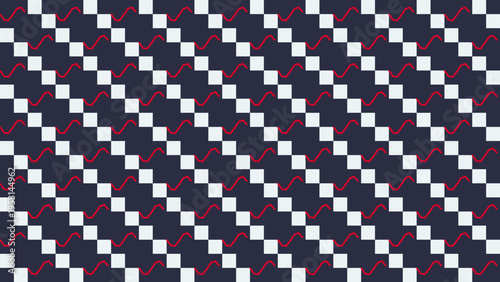 Abstract Wavy Lines Pattern on Checkered Background