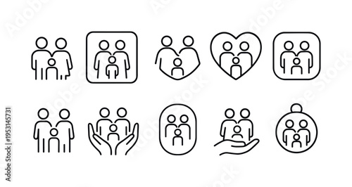 Collection of family icons representing different family structures and relationships