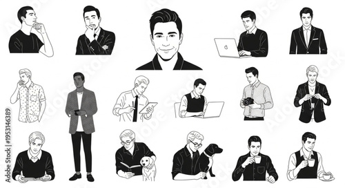 Businessman Various Poses Illustrations.