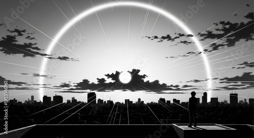 City Skyline with Solar Eclipse.