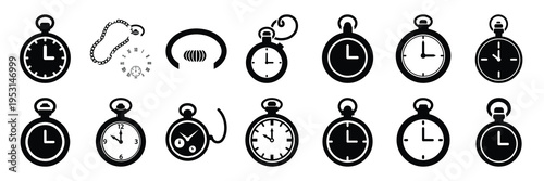 Tableau sur toile pocket watch silhouette vector icon set collection and isolated on transparent background