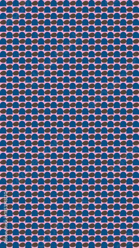 Geometric Pattern with Blue and Brown Semicircles on Pink vector background