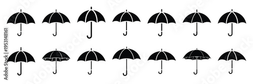 umbrella silhouette vector icon set collection and isolated on transparent background.