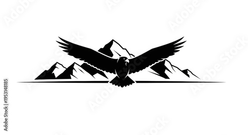 Eagle Silhouette Flying Mountains.