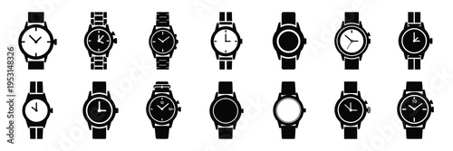 watch silhouette vector icon set collection and isolated on transparent background.