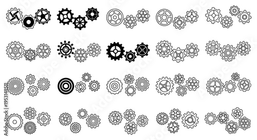 a collection of various gears and cogs interlinking mechanical elements illustrating concepts of engineering teamwork and industrial innovation