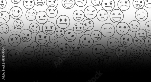 Emoticon faces on gray background.
