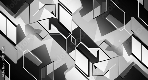 Geometric shapes in gray.