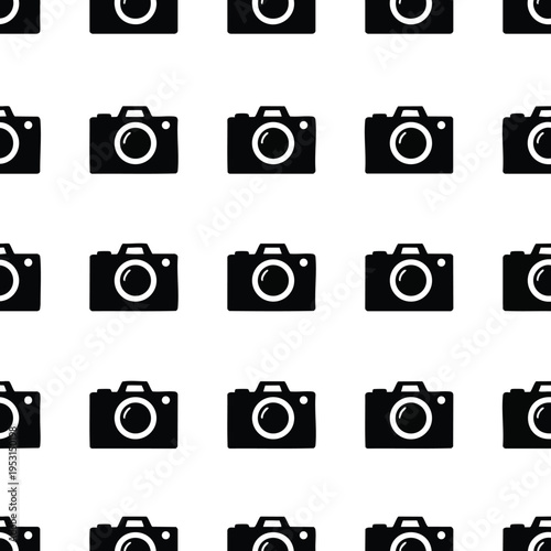 Seamless pattern of black camera icons against a white background