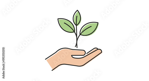 Hand holding small green plant sprout.