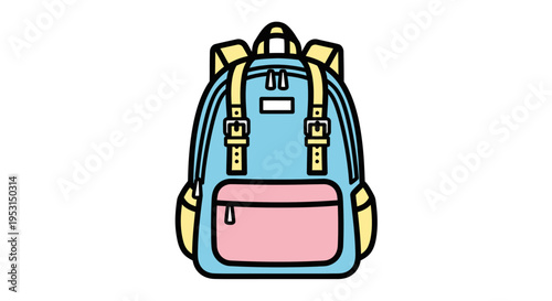 Colorful school backpack with pink pocket.