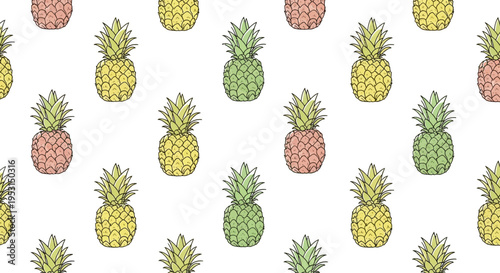 Colorful Pineapples Fruit Pattern Design.