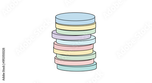 Stack of colorful round flat objects.