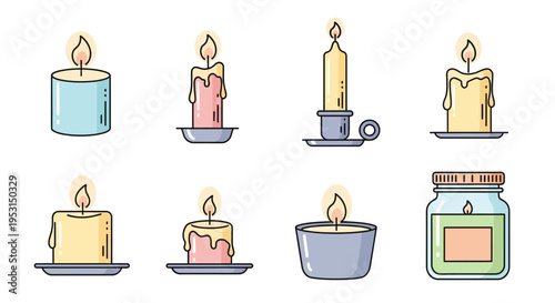 Colorful cartoon candles in holders.