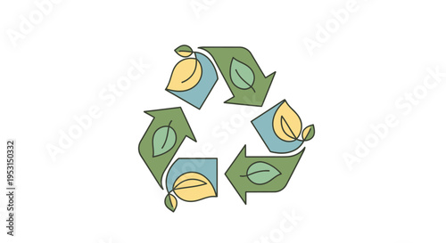Recycling symbol with green leaves.