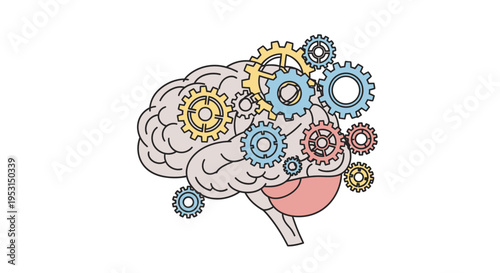 Brain with colorful gear mechanisms inside.